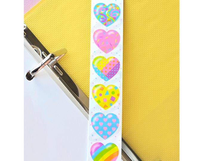 Pastel Patterned Hearts Holographic Pearl Sticker Strip