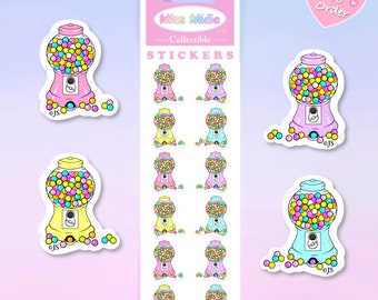 Pastel Glittery Prism Gumball Machine Stickers | Packaged Colorful Sticker Strip by Miss Midie | Cute Stickers