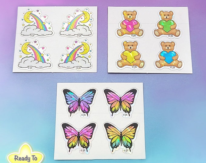Prism Butterflies Cute Bears Hearts Rainbow Moons Stickers | You Choose | Waterproof
