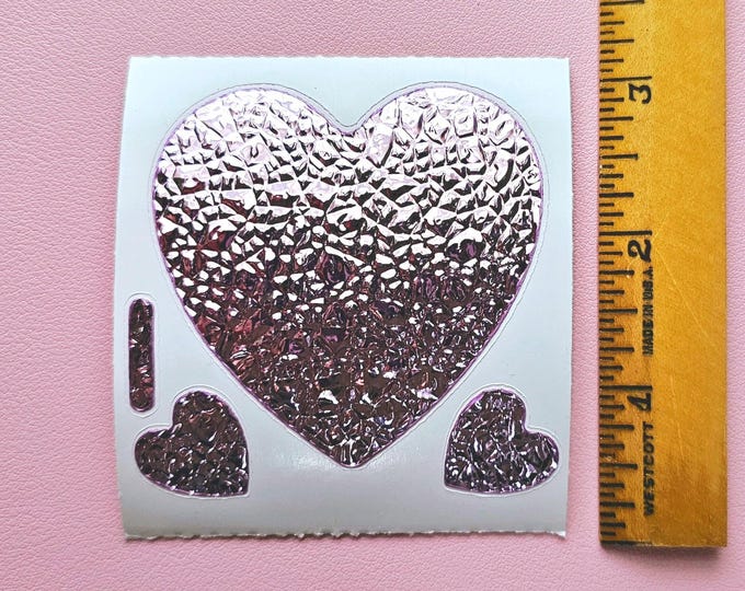 Vintage 80's Sticca Textured Lavender Purple Foil Heart Sticker Mod