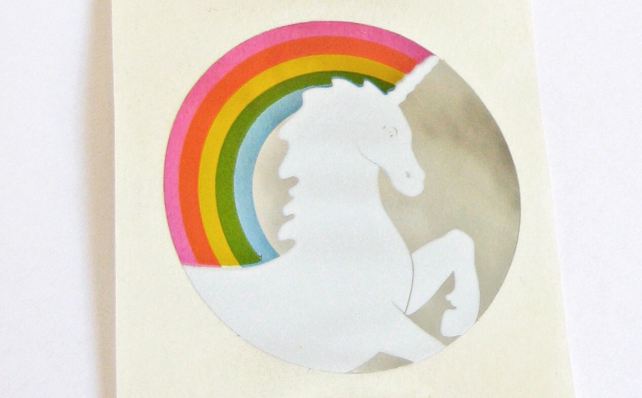 Vintage 80s Hambly Studios Foil Unicorn Rainbow Sticker Mod