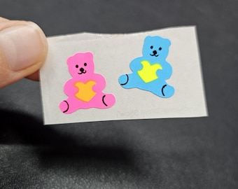 Rare Vintage 80's 90's BJ Expressions Neon Vinyl Teddy Bears Stickers - Flawed