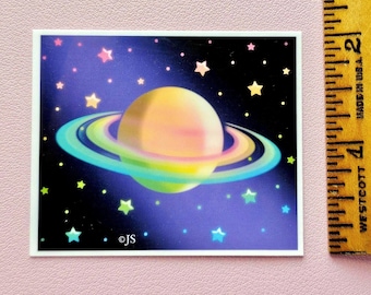 Glossy Colorful Outer Space Saturn Die Cut Sticker