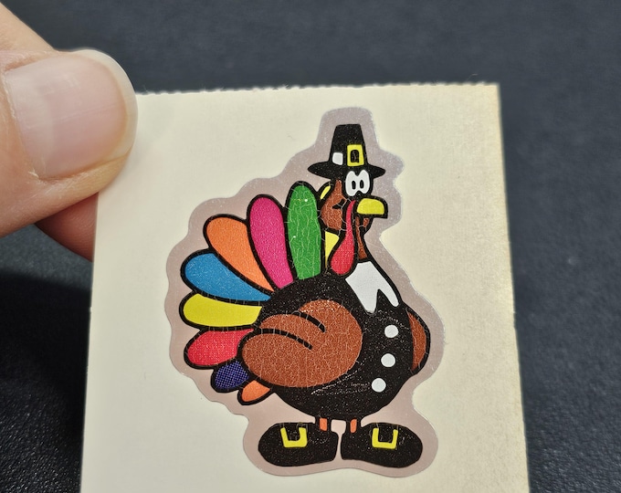 Vintage 80's 90's Mylar Foil BJ Expressions Thanksgiving Turkey Sticker Mod