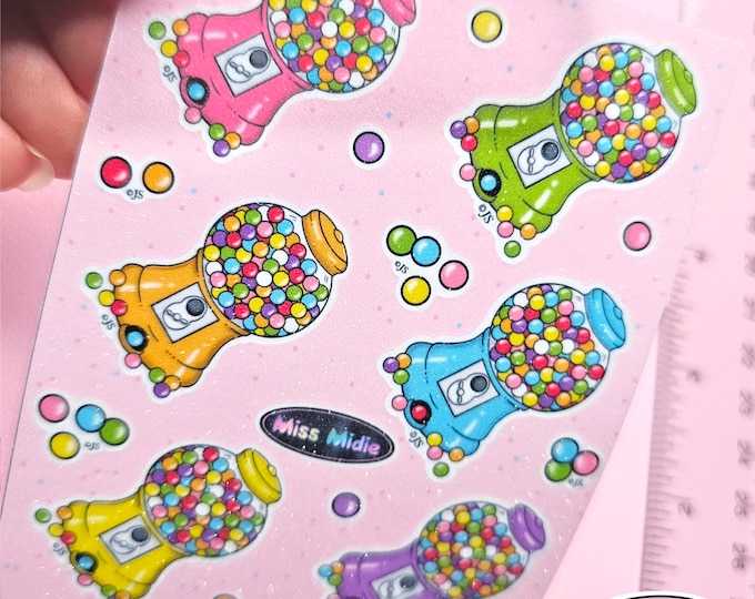 Glittery Gumball Machines Sticker Sheet - Pink Version