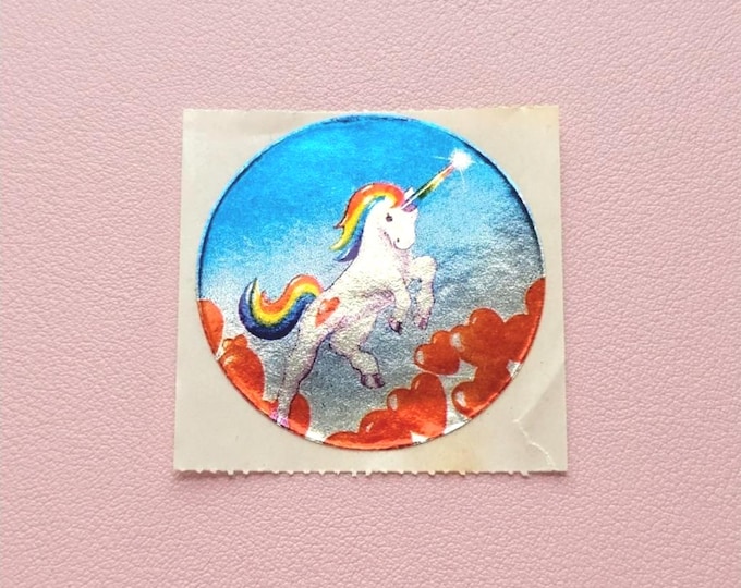 Vintage 80's Lisa Frank Foil Unicorn  Hearts Sticker