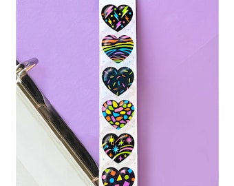 Black Pattern Hearts Holographic Pearl Sticker Strip