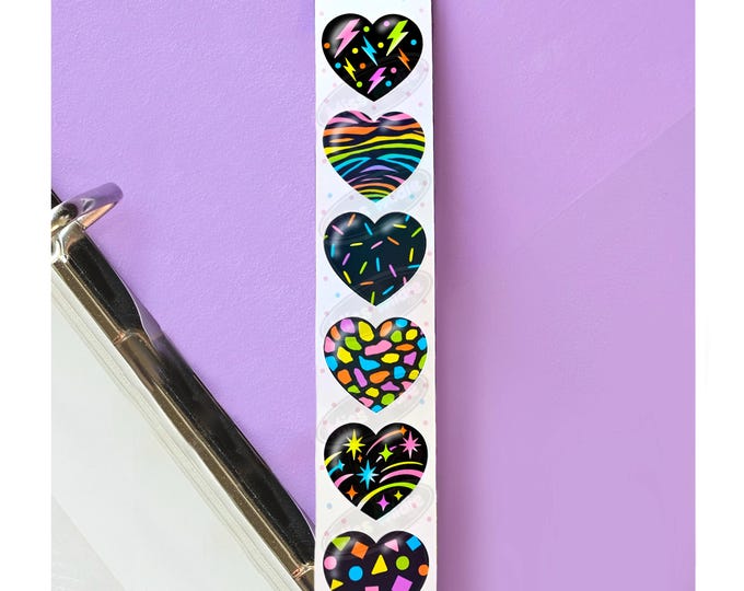 Black Pattern Hearts Holographic Pearl Sticker Strip