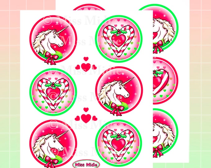 2 Sheets of 80's Retro Christmas Prism Unicorn Sticker Sheets | Vintage Reboot Design