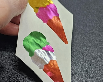 2 Vintage 80's Mylar Foil Hambly Ice Cream Cone Stickers
