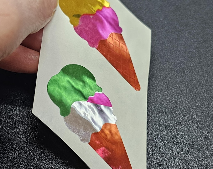 2 Vintage 80's Mylar Foil Hambly Ice Cream Cone Stickers