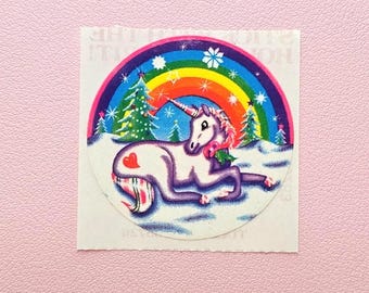Vintage 80's Lisa Frank Christmas Unicorn Sticker Mod