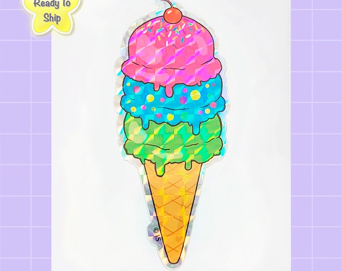 Die Cut Colorful Ice Cream Cone Prism Sticker | Waterproof