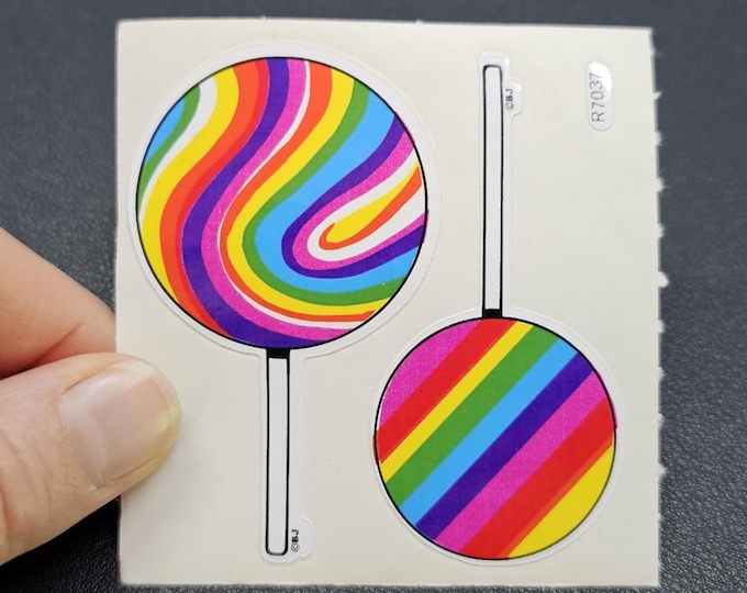 Vintage 80's Decal Specialties BJ Vinyl Rainbow Lollipop Sticker Mod