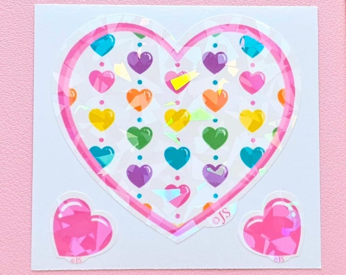 Colorful Retro 80's Style Prismatic Vinyl Hearts Sticker Mod
