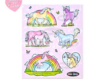 Large 80's Style Colorful Unicorns & Rainbows Sticker Sheet | Prism