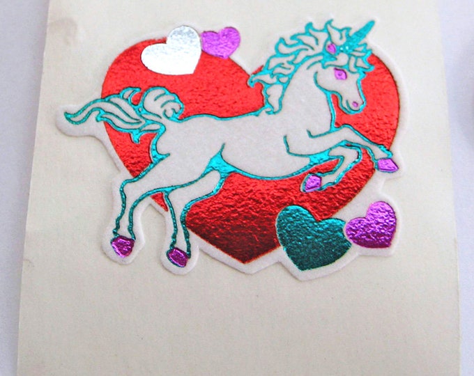 Vintage 80's Personal Expressions Fuzzy Foil Vinyl Unicorn Sticker