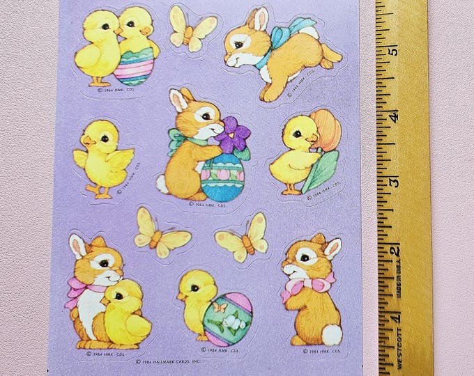 Vintage 80's Hallmark Easter Bunny Chicks Sticker Sheet