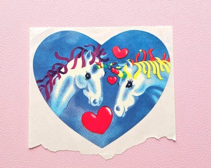 Vintage 80's Lisa Frank Unicorns Heart Sticker