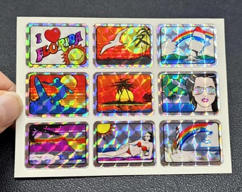 Vintage 80's 9 Small Prism Florida Tropical Vending Stickers Sheet