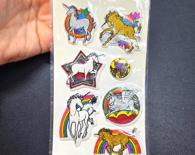 Vintage 80's Imperial Puffy Glitter Unicorn Sticker Sheet