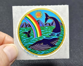 Vintage 80's Illuminations Rainbow Blue Whales Sticker Mod