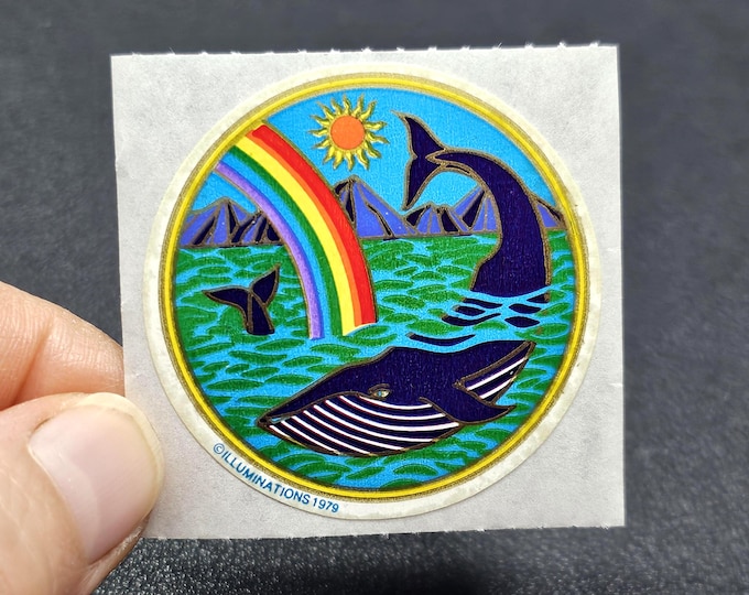 Vintage 80's Illuminations Rainbow Blue Whales Sticker Mod