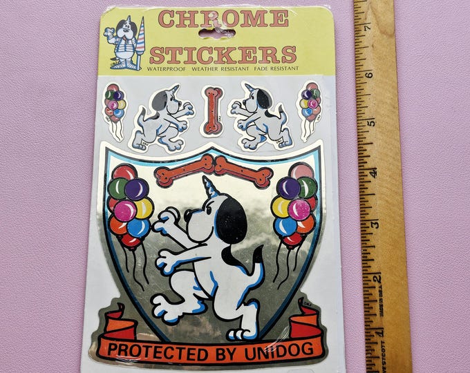 Vintage 80's BJ Decal Specialties Chrome Foil Unidog Sticker Pack