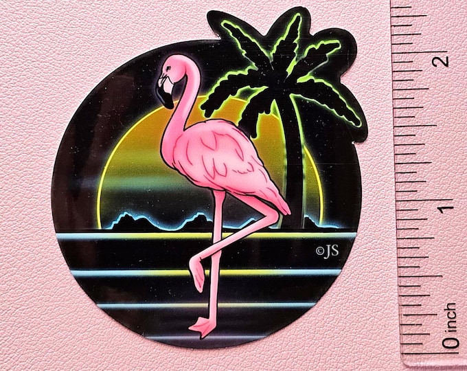 Retro Glossy Neon Flamingo Die Cut Sticker