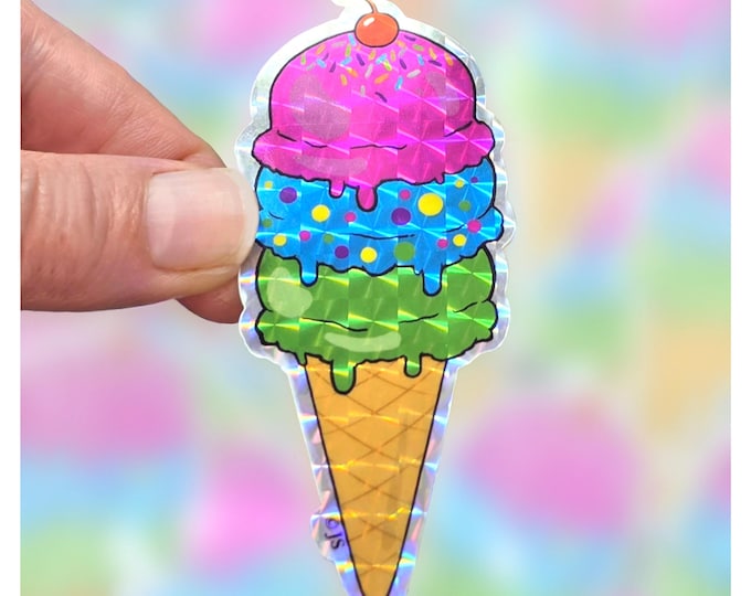 Die Cut Colorful Ice Cream Cone Prism Sticker | Waterproof