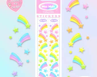 Pastel Rainbow Shooting Star Stickers | Holographic Rainbow Pearl Finish Sticker Strip by Miss Midie | Toots Inspired Stickers