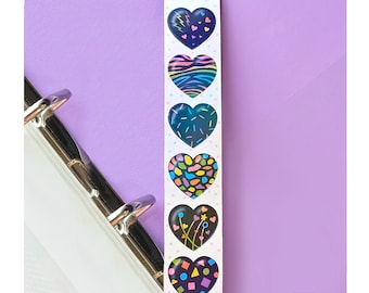 Black Pattern Hearts Holographic Pearl Sticker Strip
