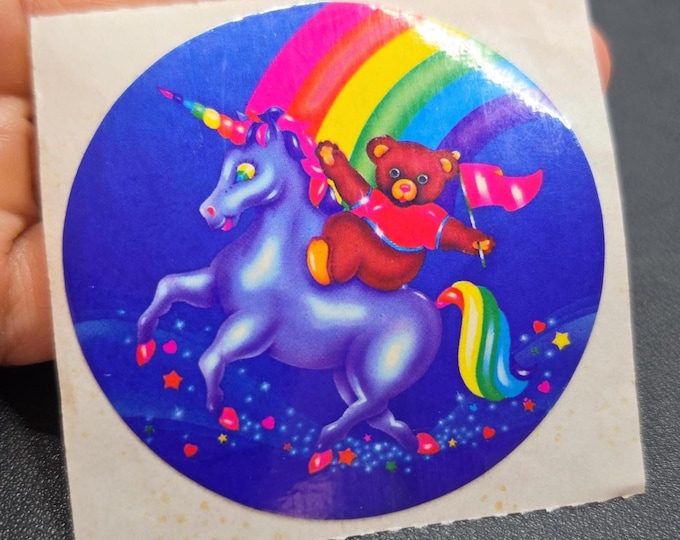 Vintage 80's Lisa Frank Unicorn Bear Rainbow Sticker Mod - Slightly Flawed