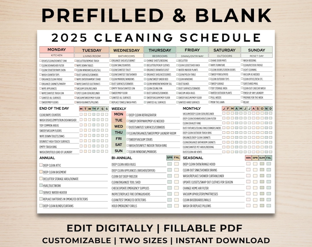 Editable Cleaning Schedule: Printable Chore Chart & Home Planner ...