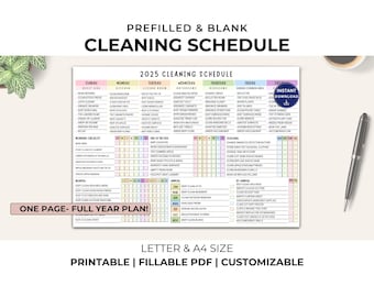 Editable Cleaning Schedule: Chore Chart, Household Planner (Digital Download PDF, Canva Template)
