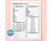 Getting To Know You Printable, Coworker Questionnaire, All About Me Survey, Employee Favorite Things Survey, Get to Know My Team Survey PDF