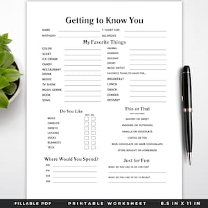 Getting To Know You Printable | Coworker Questions | All About Me Survey | Employee Favorite Things Survey | Get to Know My Team Survey PDF