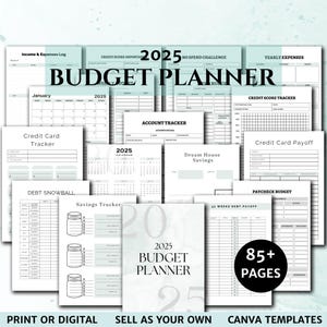 Planificador de presupuesto imprimible / Planificador financiero / Registro diario de presupuesto financiero semanal y mensual / Tamaño carta A4 A5 / Plantilla de Canva / Presupuesto 2025