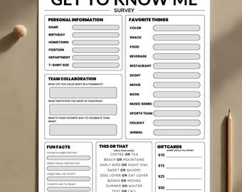 Team Building Questionnaire: Get to Know Me Survey (Printable)