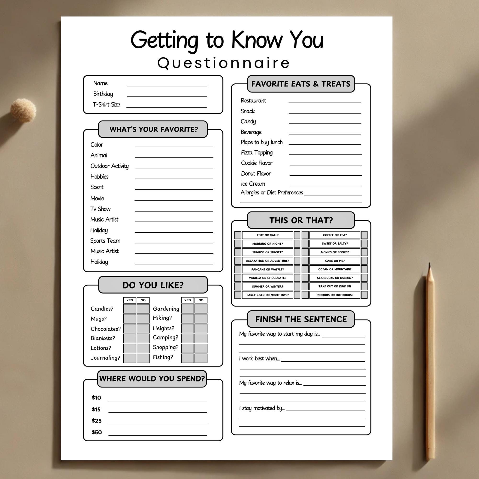Employee Getting To Know You Survey: Printable Worksheet (Fillable PDF)