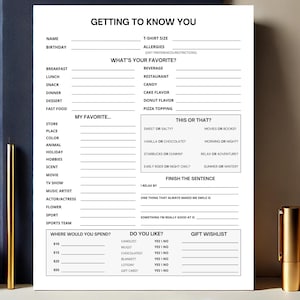 Lista de favoritos imprimible, Conócete, Cosas favoritas, Mis cosas favoritas, Lista de cosas favoritas, Encuesta de mis favoritos, Acerca de mí editable