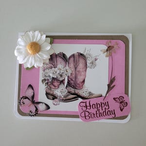 Carte d'anniversaire rose bottes de cow-girl