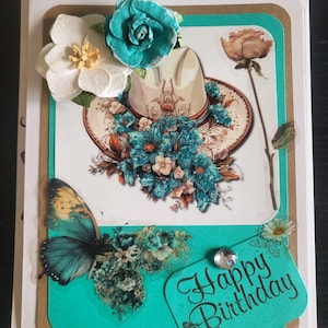 Cartão de aniversário de cowgirl turquesa