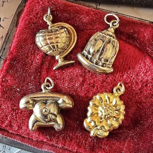 Pendentifs vintage en argent 925 plaqué or italien, ensemble de breloques de collection des années 70, pendentif cœur rétro