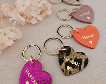 Personalized leather heart keychain for mom, grandma, godmother
