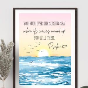 Psalms Bible Verse Wall Art | Christian Ocean Printable | Scripture Quote Digital Download | Faith Watercolor Art | Religious Home Decor