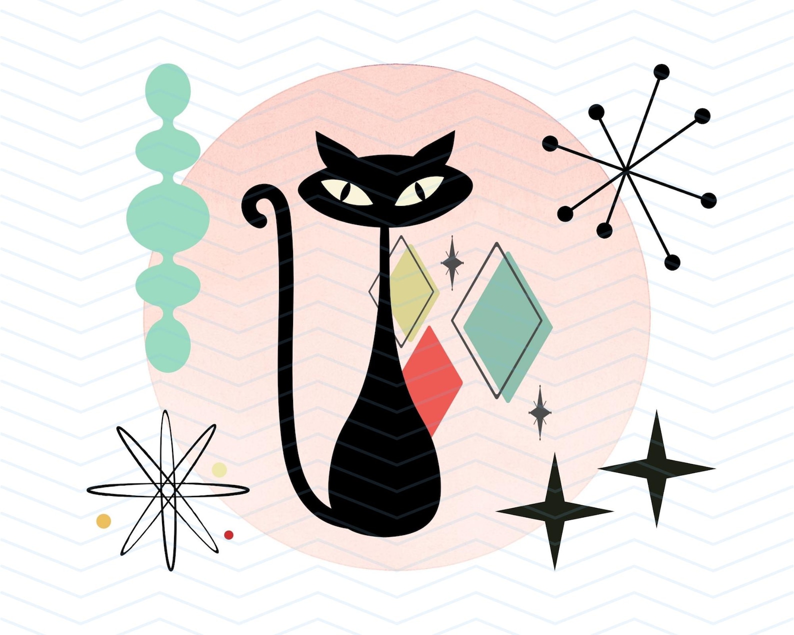 Atomic Cat Print Set – Mid Century Modern Retro Wall Art (digital ...
