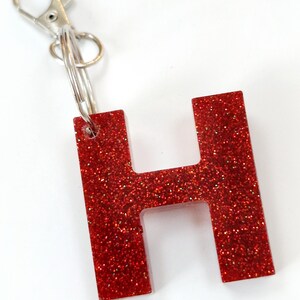 Glitter resin initial keyring/bag charm. Sparkly personalised letter keyring. Gifts, party bag fillers, favours. Resin letters handmade image 9
