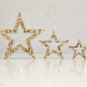 Handmade sparkly freestanding Christmas stars. Personalised Christmas decorations, ornaments, Xmas glitter gold silver rose gold star decor
