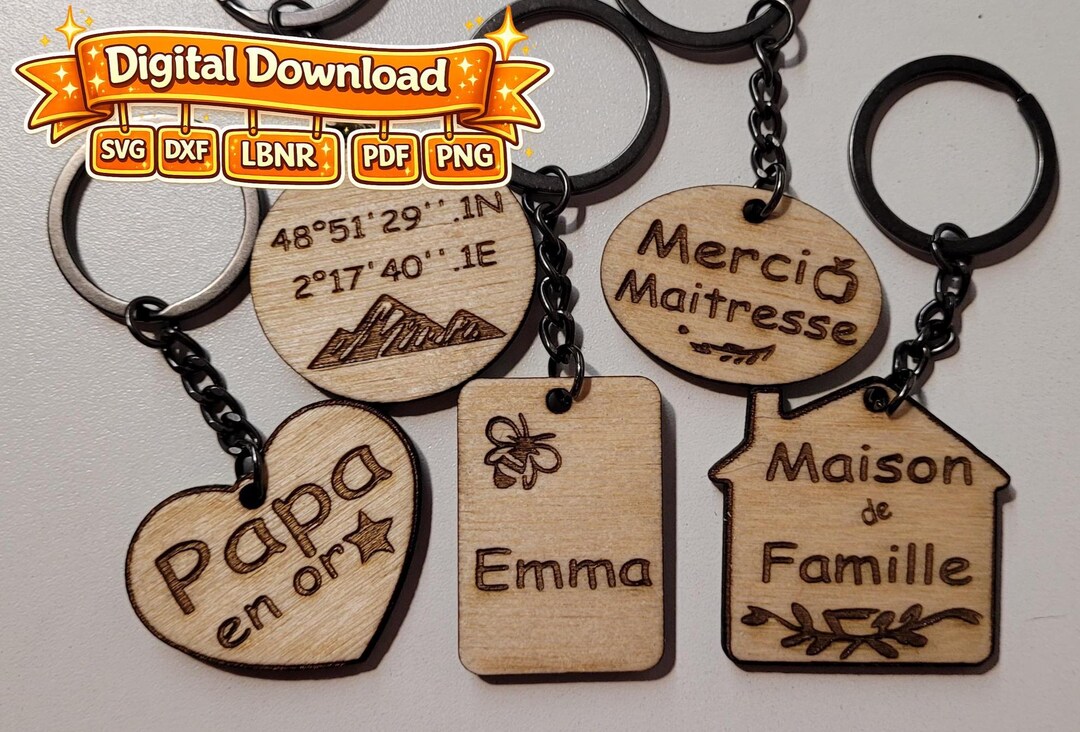 Key Chain File Customizable Keychain File SVG PNG Dxf Pdf LBN – Wood Engraving Design ...